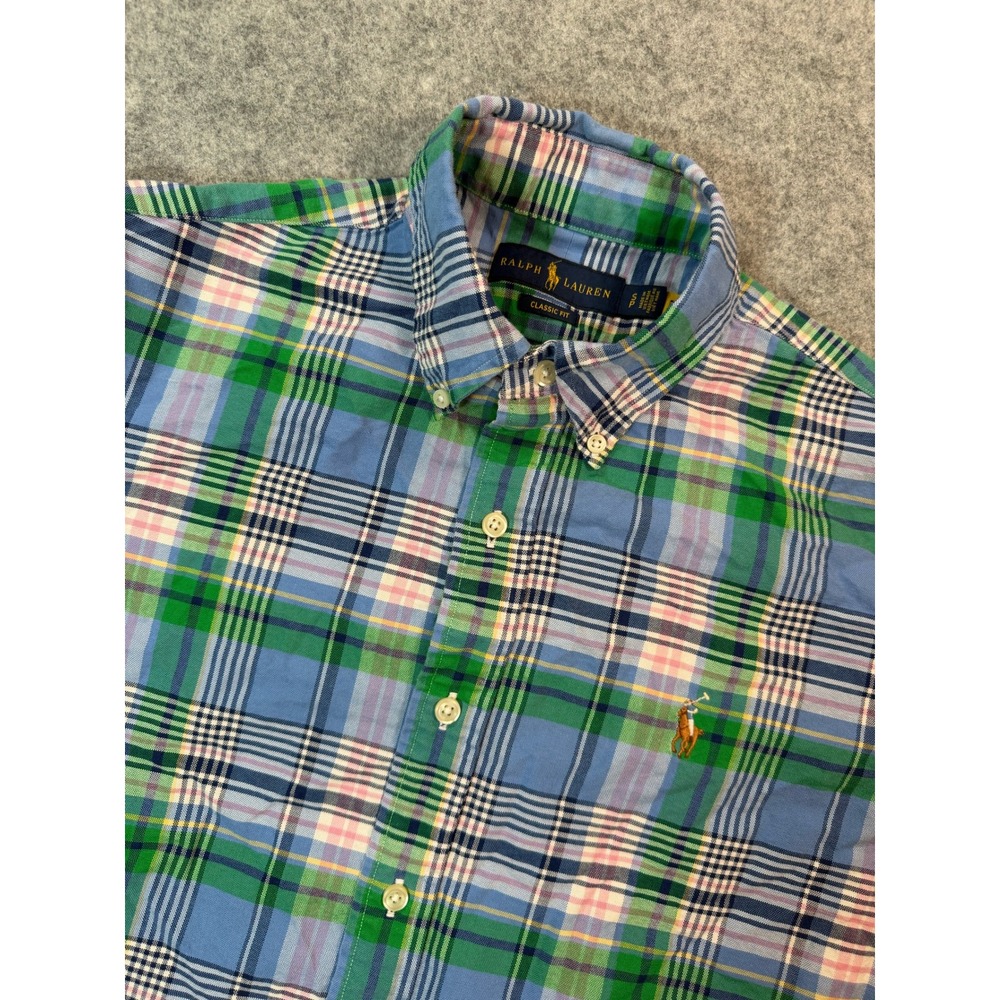 Ralph Lauren Mens Classic Fit Plaid Button Down Shirt Blue Green Pink‎ Small S